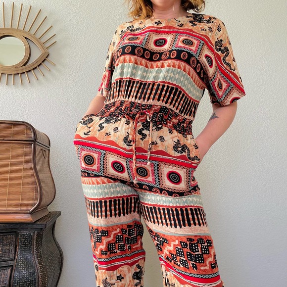 Vintage 90s wacky southwestern desert snakes coyotes funky boho jumpsuit sz M - Picture 5 of 14